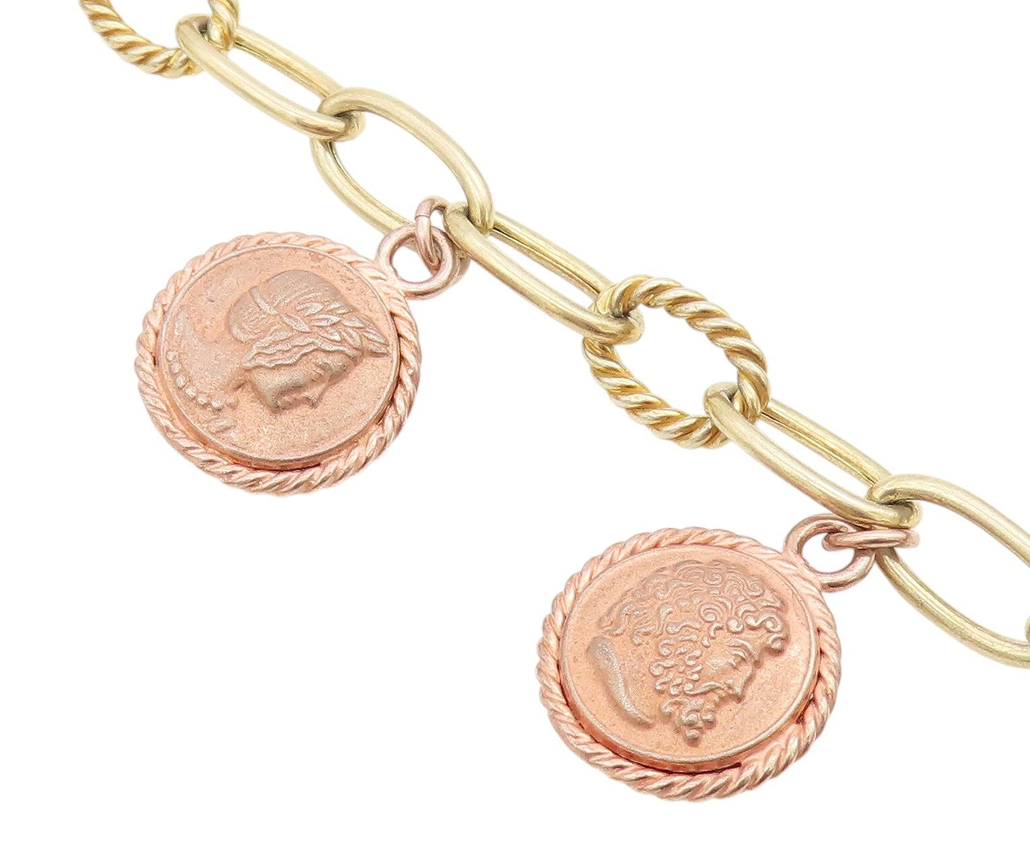 925 Sterling Silver Vintage Bracelet Gold Rings Dangling Men Face Coins  BT10985