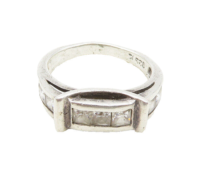 925 Sterling Silver  Vintage Cubic Zirconia Shiny Band Ring Sz 7.5  RG19123
