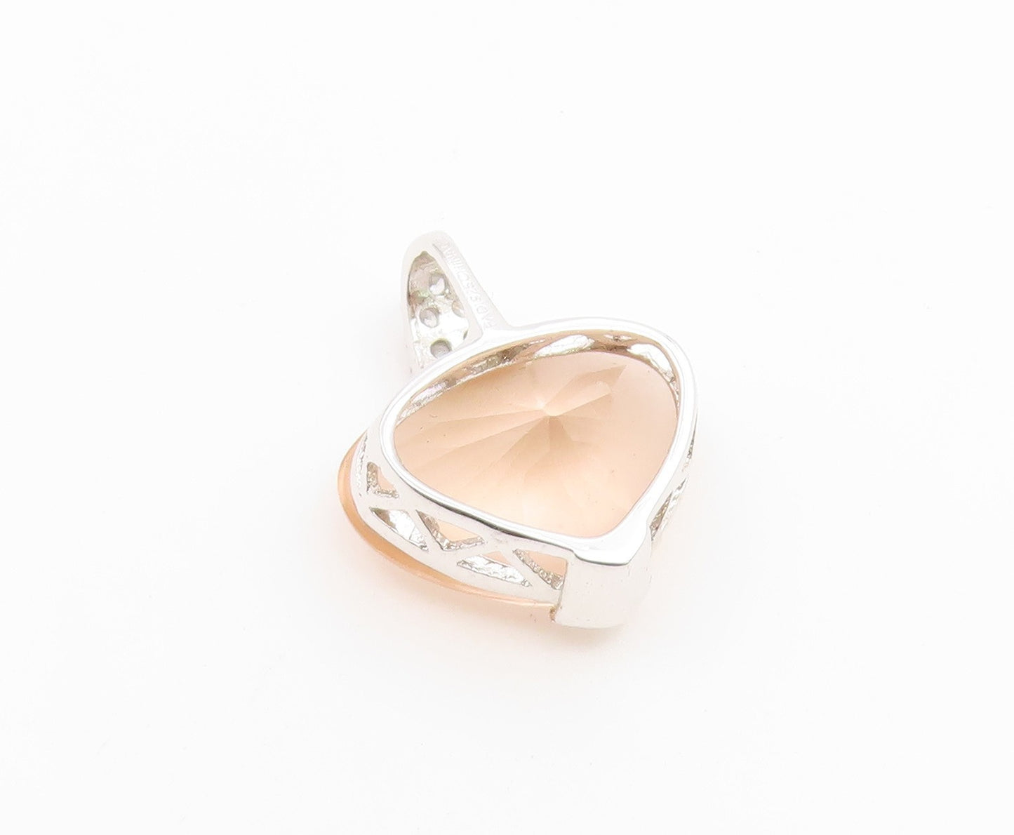 925 Sterling Silver Vintage Pendant Rose Quartz & CZ Love Heart Charm  PT26604