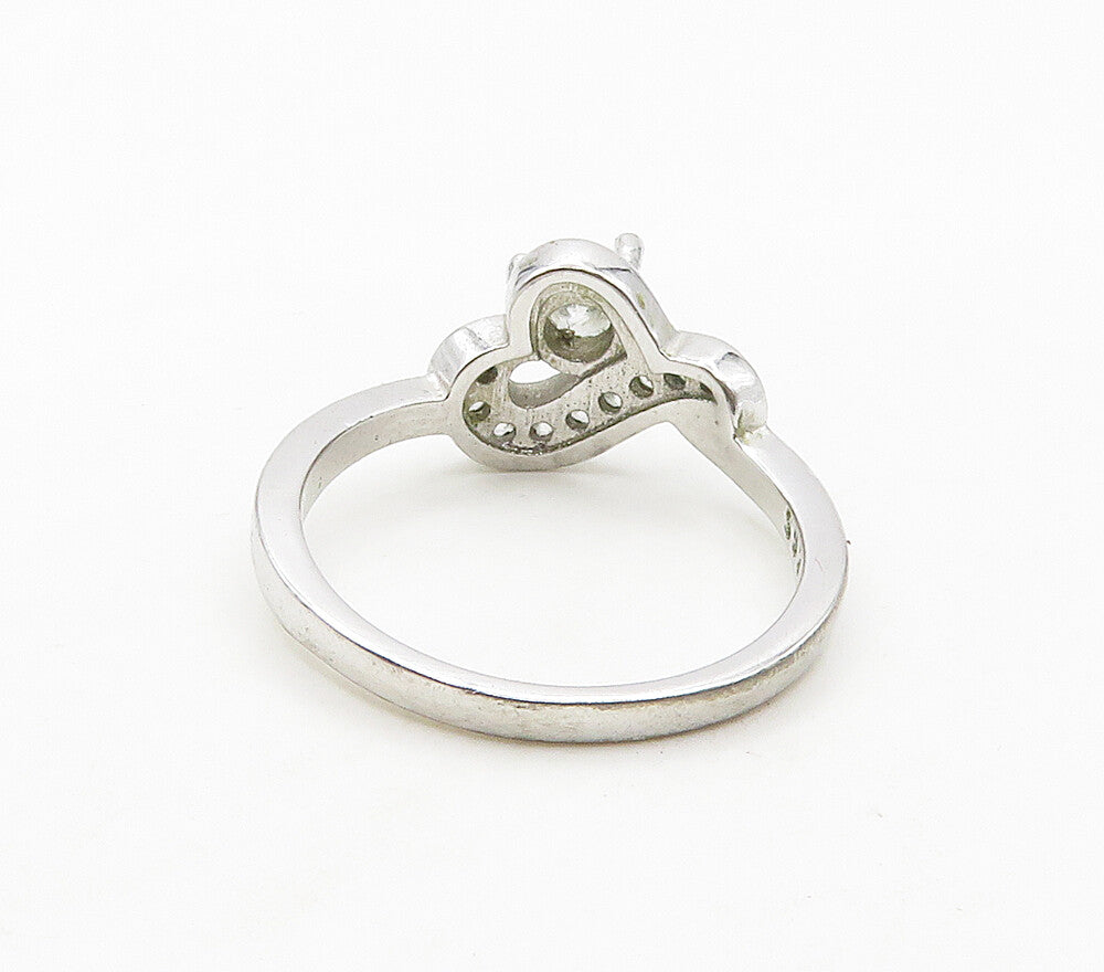 925 Sterling Silver  White Topaz Shiny Love Heart Band Ring Sz 6  RG15616