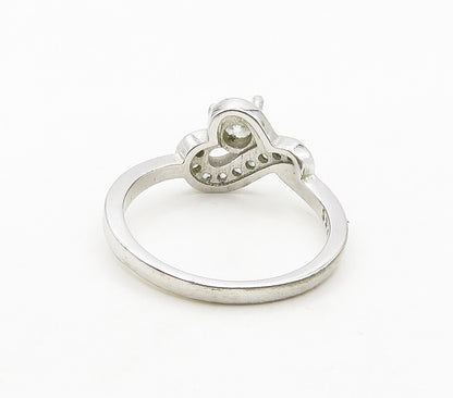 925 Sterling Silver  White Topaz Shiny Love Heart Band Ring Sz 6  RG15616