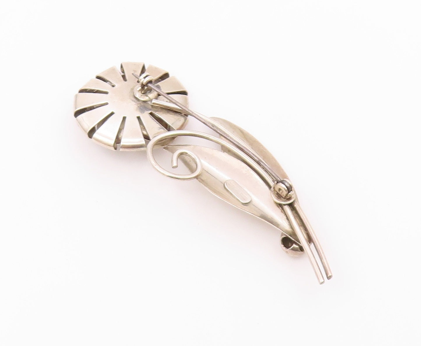 925 Sterling Silver  Vintage Shiny Single Flower Motif Brooch Pin  BP8049