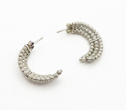 925 Sterling Silver  Vintage Shiny Petite Beaded Curve Drop Earrings  EG7748