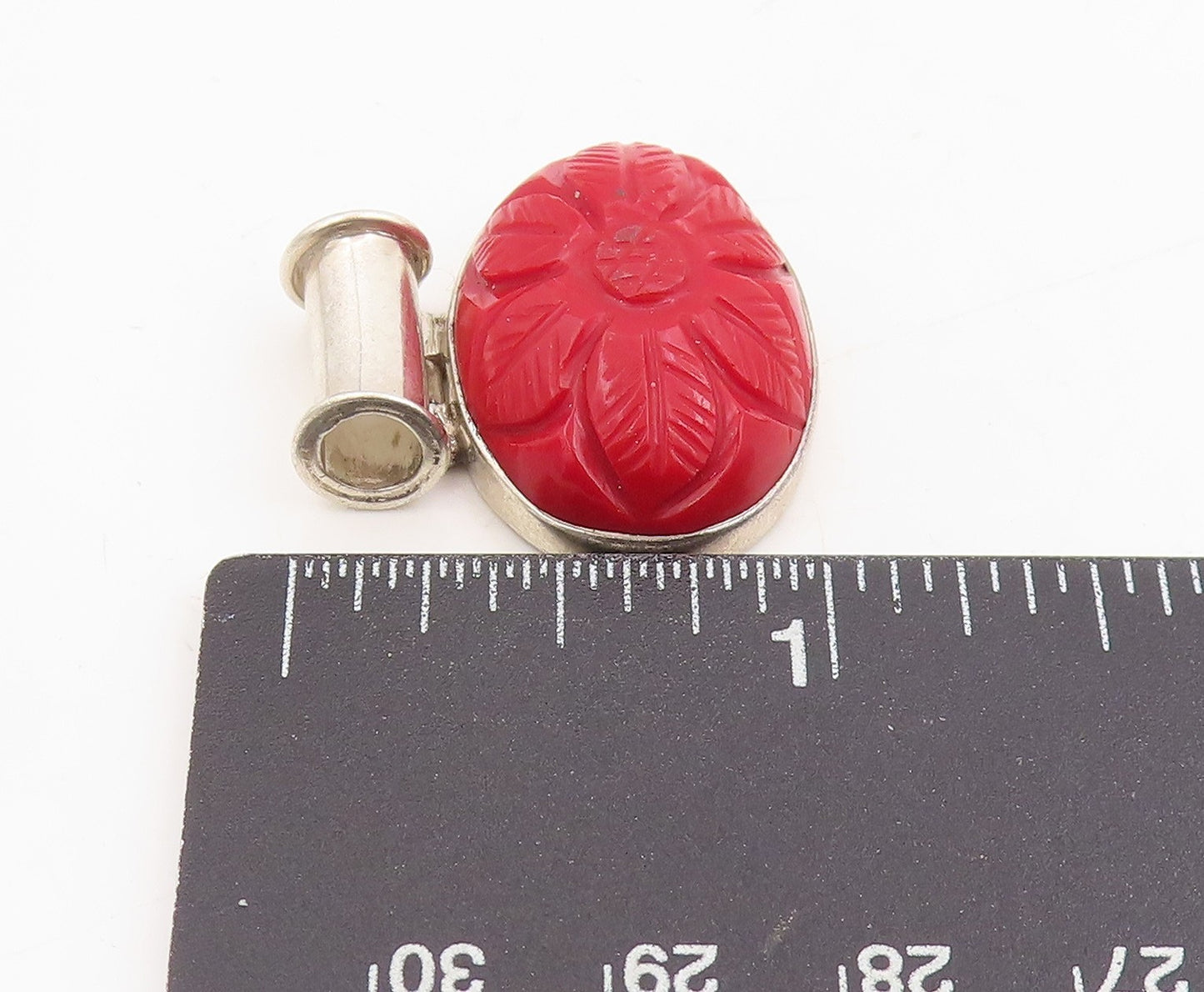925 Sterling Silver Vintage Pendant Modernist Carved Floral Petal Charm  PT25325