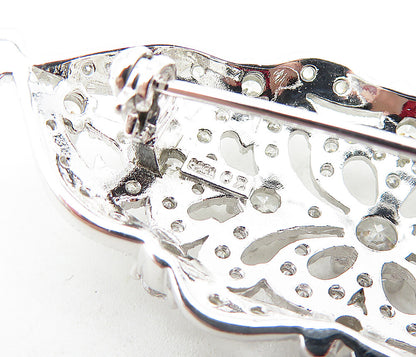 925 Sterling Silver  Victorian Shiny Cubic Zirconia Floral Brooch Pin  BP1951