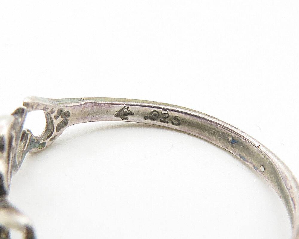 925 Sterling Silver  Vintage Up & Down Love Hearts Band Ring Sz 7  RG11533