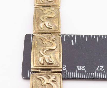 925 Sterling Silver Vintage Bracelet Gold Plated Storyteller Panel Link  BT11948