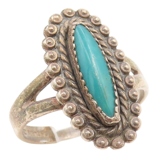 925 Sterling Silver Vintage Ring BELL Turquoise Statement Band  Sz 8  RG35944