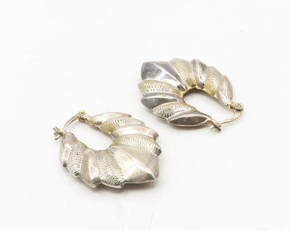 925 Sterling Silver  Vintage Shiny Hollow Scalloped Hoop Earrings  EG5165