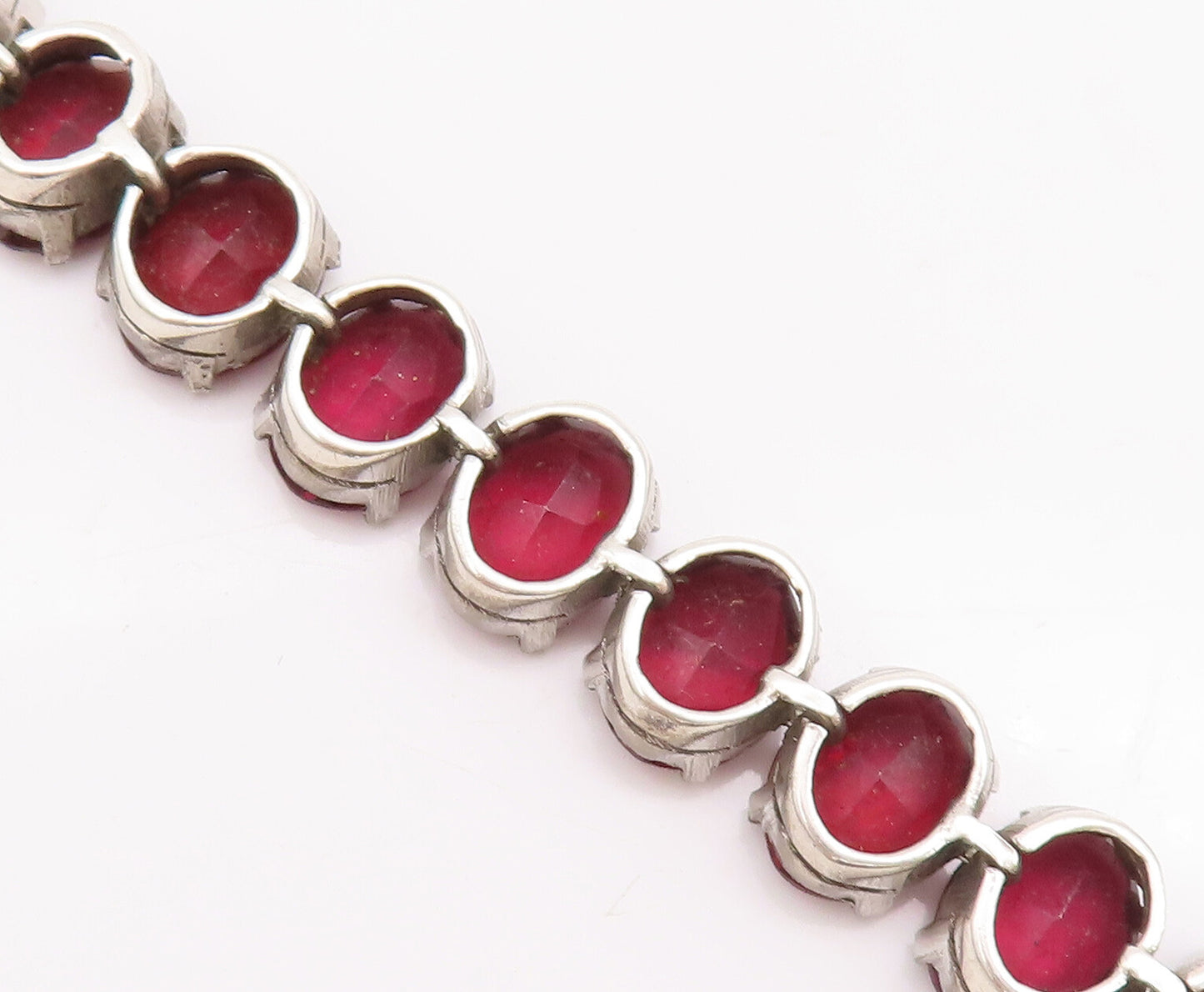 925 Sterling Silver Vintage Bracelet Solid Oval Garnet Tennis Bracelet  BT10501