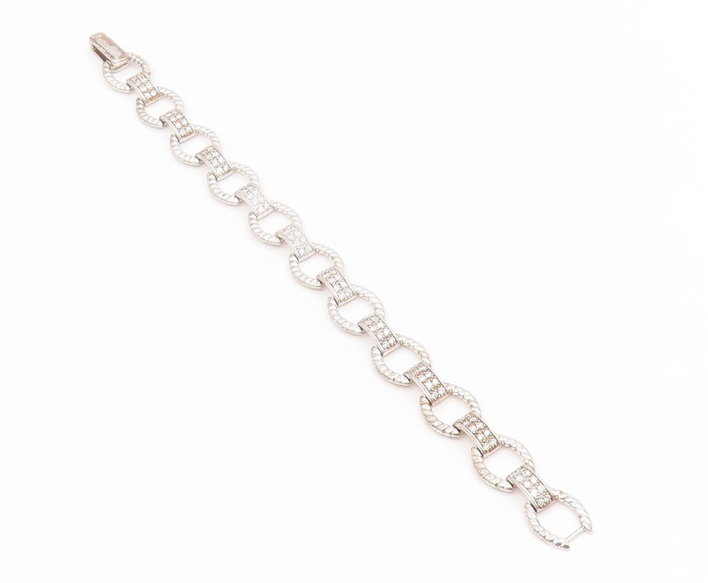 925 Sterling Silver Vintage Bracelet Round Cut CZ Elegant Open Link  BT11699