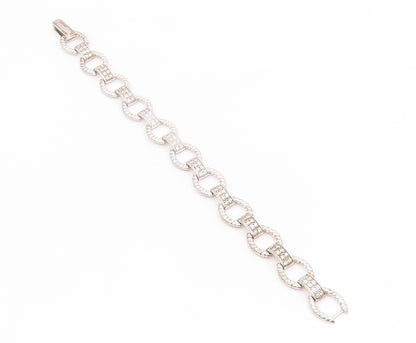 925 Sterling Silver Vintage Bracelet Round Cut CZ Elegant Open Link  BT11699