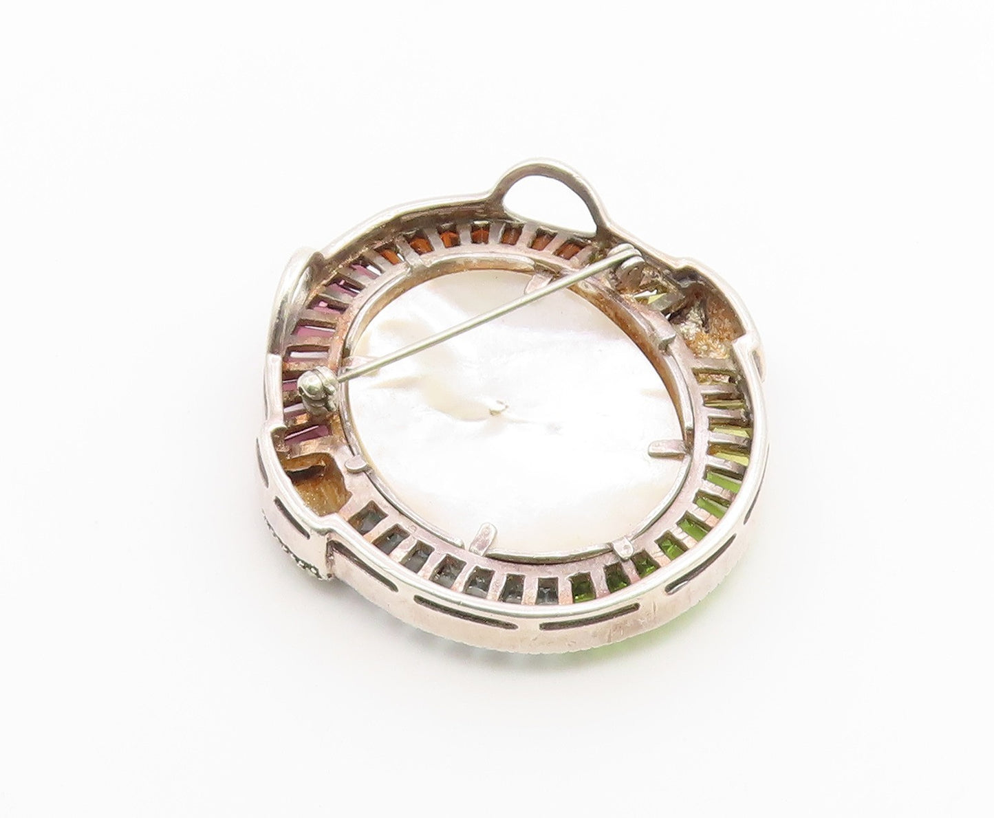 925 Sterling Silver Vintage Brooch Pin Multi Gemstone Cameo Portrait  BP12650