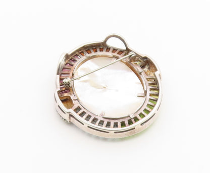 925 Sterling Silver Vintage Brooch Pin Multi Gemstone Cameo Portrait  BP12650