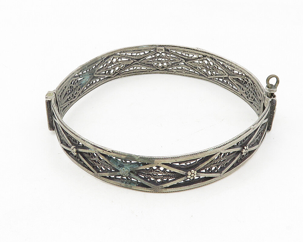 925 Sterling Silver  Vintage Antique Swirl Filigree Bangle Bracelet  BT4501