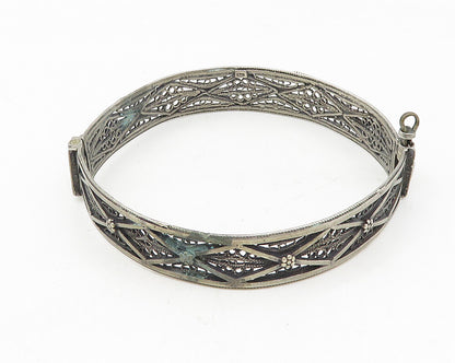925 Sterling Silver  Vintage Antique Swirl Filigree Bangle Bracelet  BT4501