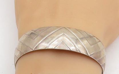 925 Sterling Silver  Vintage Shiny Geometric Pattern Cuff Bracelet  BT1666