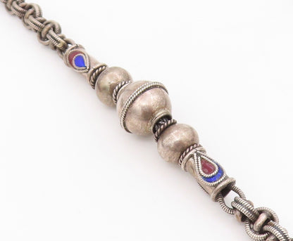 925 Sterling Silver Vintage Necklace Enamel Beaded Bohemian Tribal Chain  NE4722