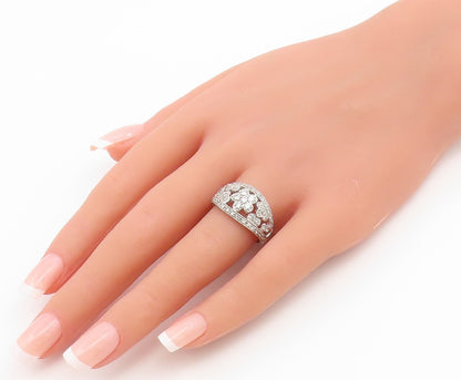 925 Sterling Silver Vintage Ring CZ Open Floral Statement Band  Sz 8  RG36885