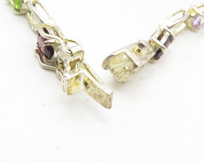 925 Sterling Silver  Shiny Amethyst Topaz & Peridot Chain Bracelet  BT4394