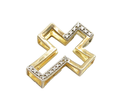 925 Silver  Vintage Genuine Diamond Two Tone Religious Cross Pendant  PT15145