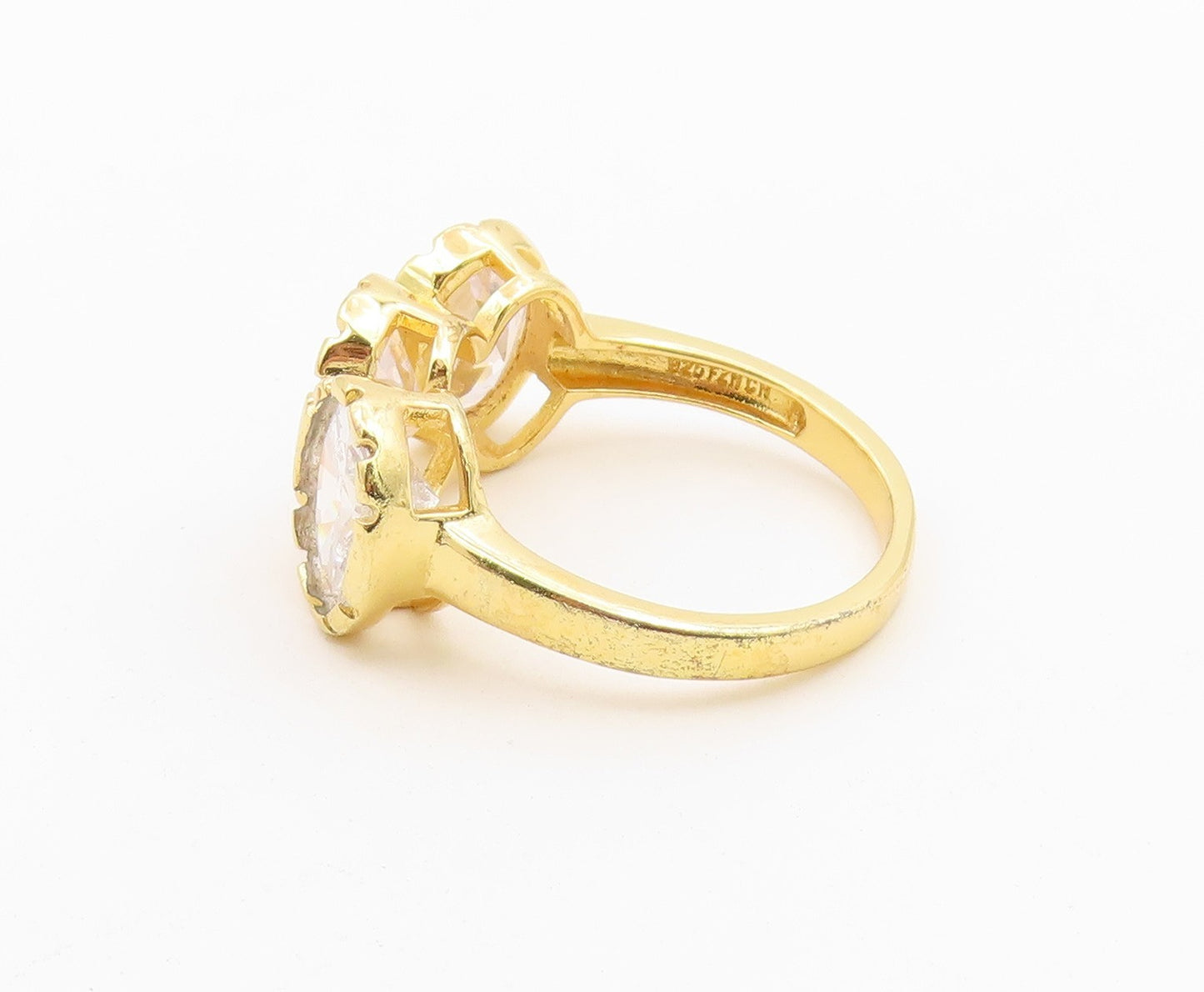 925 Sterling Silver Vintage Ring Gold Plated Three Stone CZ  Sz 11.5  RG36644