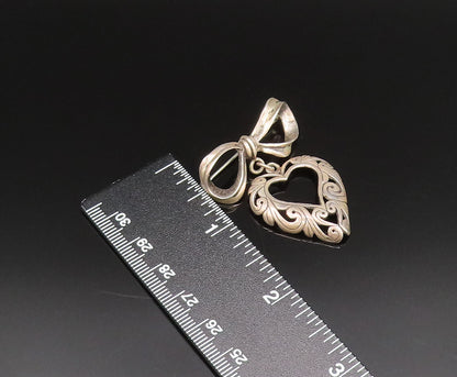 925 Silver  Vintage Dainty Bow Tie Dangle Scroll Love Heart Brooch Pin  BP9759