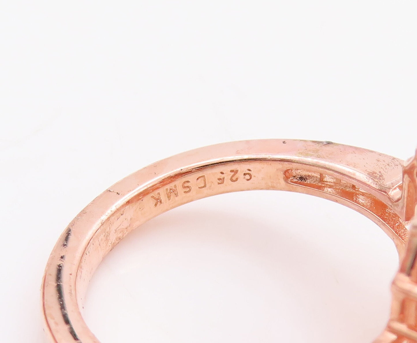 925 Sterling Silver Vintage Ring Rose Gold Plated Morganite & CZ  Sz 7  RG29829