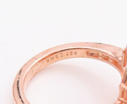 925 Sterling Silver Vintage Ring Rose Gold Plated Morganite & CZ  Sz 7  RG29829