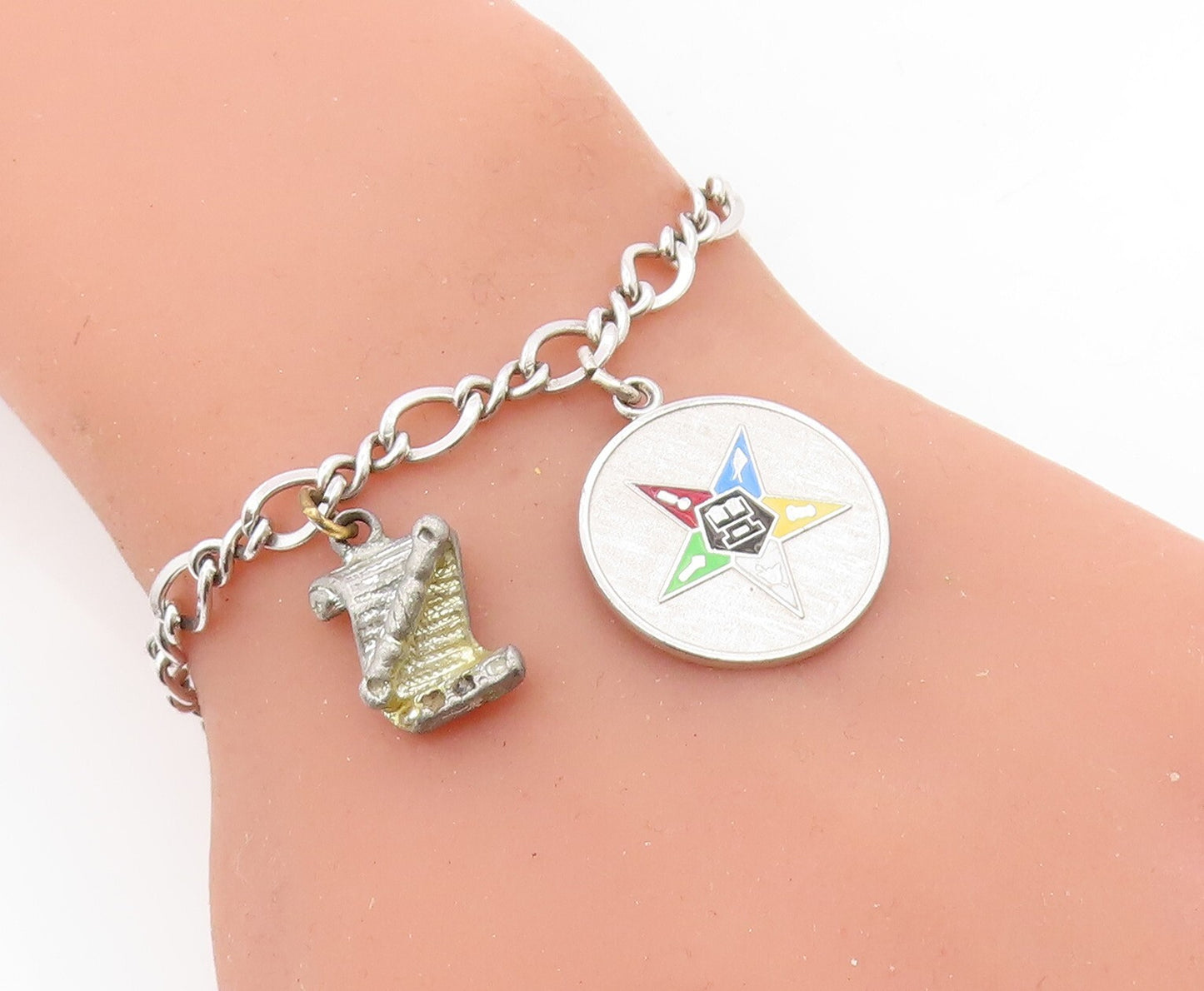 925 Sterling Silver  Vintage Scroll Charmed Infinity Chain Bracelet  BT3006