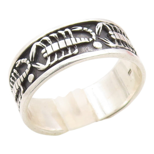 925 Sterling Silver Vintage Ring Carved Scorpio Zodiac Sign Band Sz 14.5 RG36411