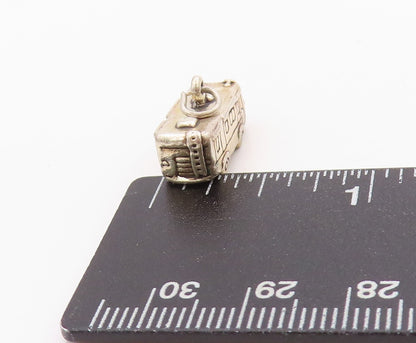 925 Sterling Silver Vintage Pendant Antique Etched School Bus Charm   PT24568