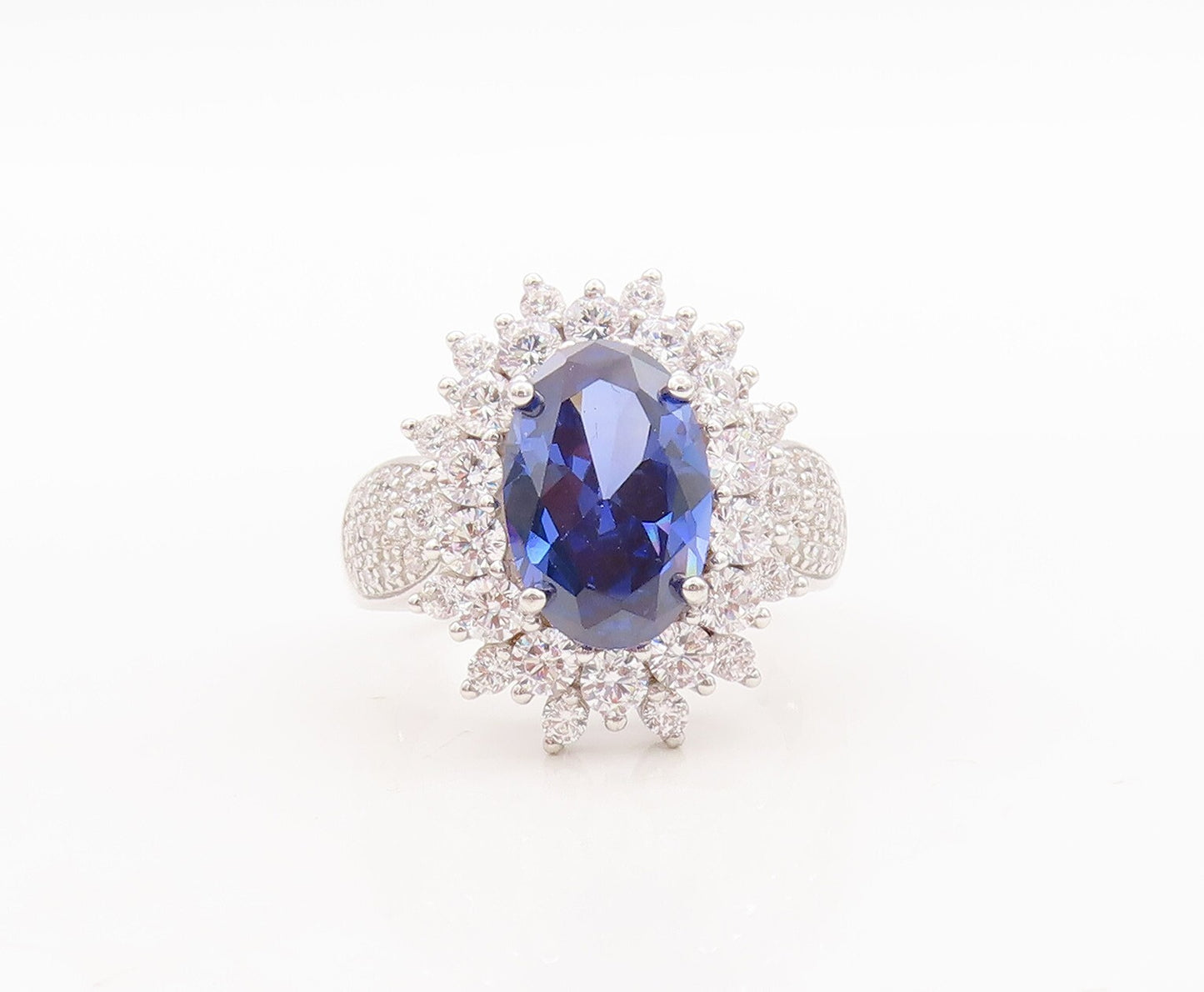 925 Sterling Silver Vintage Ring Blue & White Topaz Flower  Sz 7  RG29655