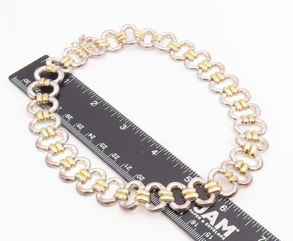 925 Sterling Silver Vintage Necklace Two Tone Modernist Oval Link Choker  NE4781