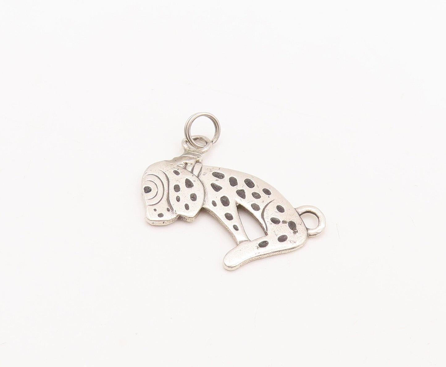 925 Sterling Silver Vintage Pendant Solid Carved Sad Dotted Dog  PT23178