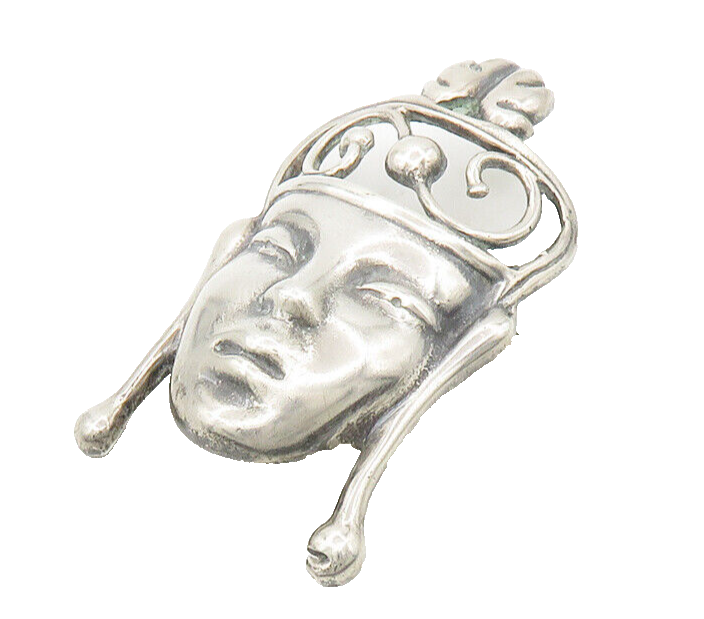 925 Sterling Silver  Vintage Shiny Smooth Goddess Face Brooch Pin  BP6825