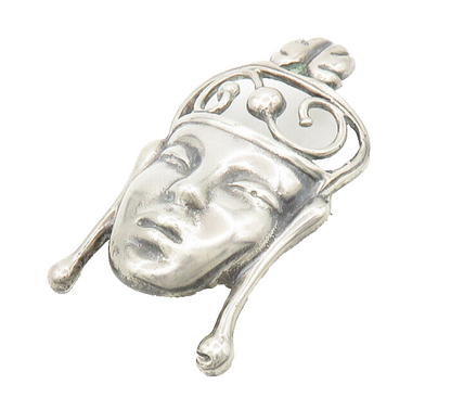 925 Sterling Silver  Vintage Shiny Smooth Goddess Face Brooch Pin  BP6825