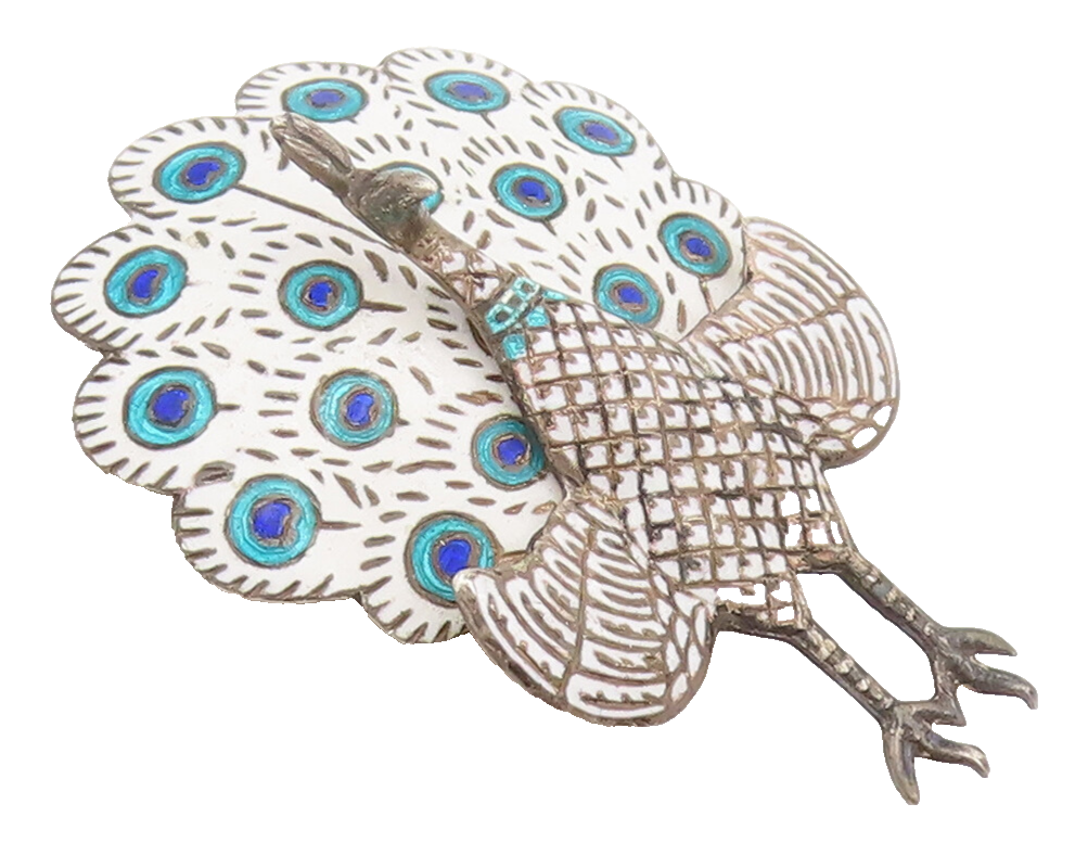 SIAM 925 Sterling Silver  Vintage Enameled Peacock Brooch Pin (MOVES)  BP10404