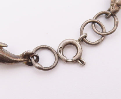 925 Sterling Silver  Vintage Dark Tone Dolphin Motif Chain Bracelet  BT6197