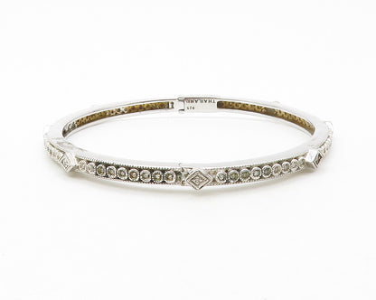 925 Sterling Silver  Genuine Diamonds Shiny Oval Bangle Bracelet  BT5060