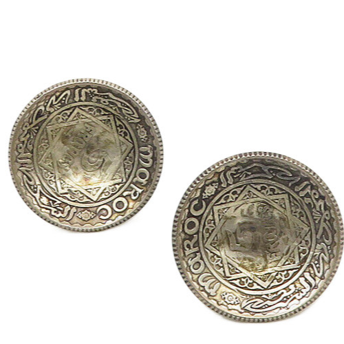 925 Sterling Silver   Vintage Moroccan Coin Non Pierce Earrings  EG8923