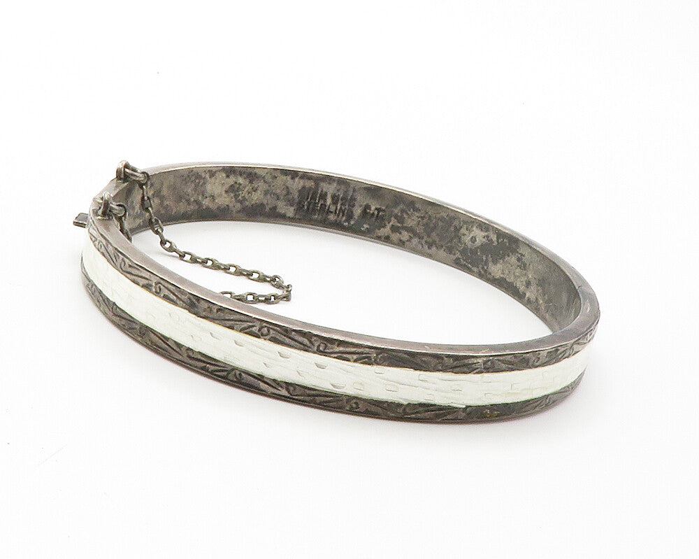 SIAM 925 Sterling Silver  Vintage Enamel Dark Tone Bangle Bracelet  BT5420