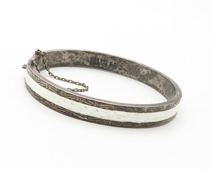 SIAM 925 Sterling Silver  Vintage Enamel Dark Tone Bangle Bracelet  BT5420