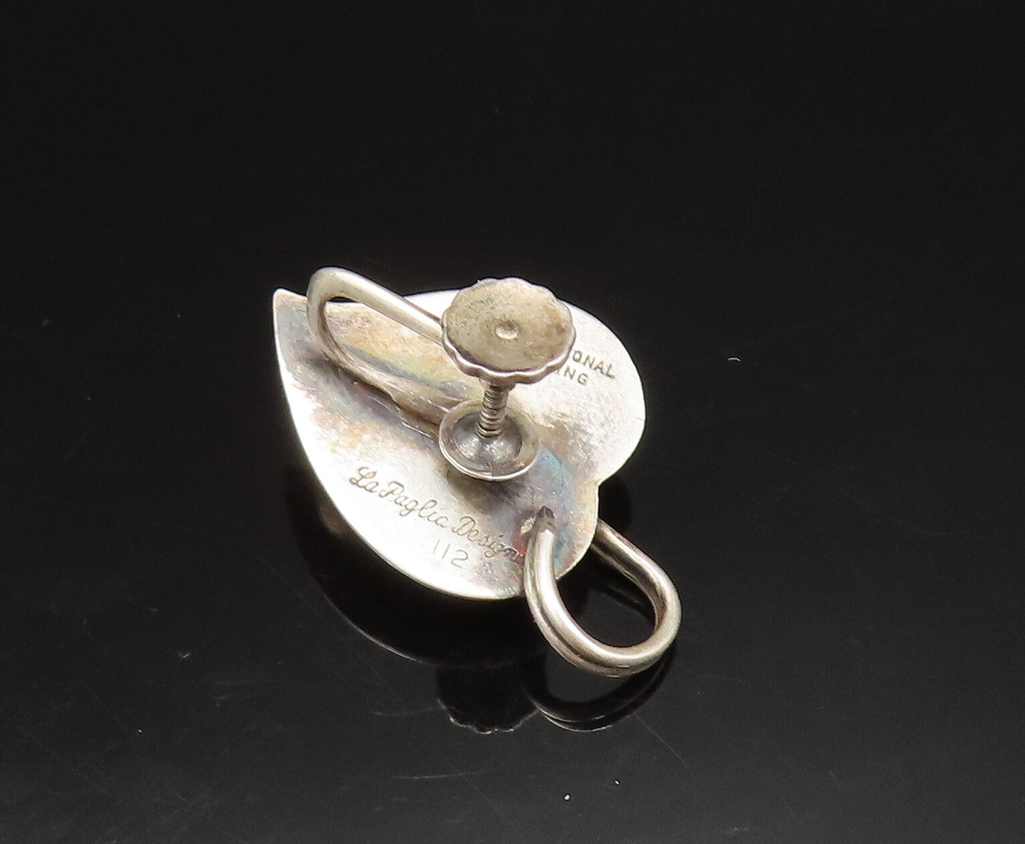 925 Silver  Vintage Antique Cherries Heart Leaf Screw Back Earrings  EG11707