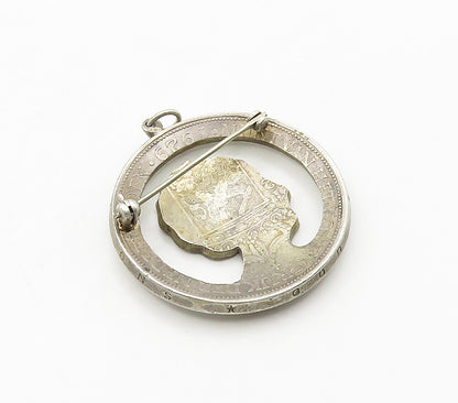 925 Sterling Silver  Vintage Antique Netherlands Queen Coin Brooch Pin  BP6273