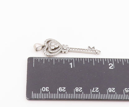 925 Sterling Silver Vintage Pendant PAJ CZ Pave Love Heart Key Charm  PT26430