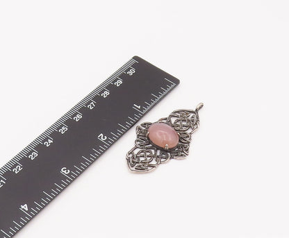 925 Sterling Silver  Vintage Lavender Cabochon Quartz Celtic Pendant  PT22057