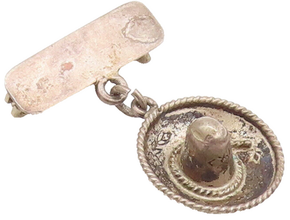925 Sterling Silver Vintage Brooch Pin MEXICO Rope Carved Cowboy Hat  BP10695