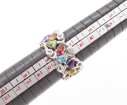 925 Sterling Silver Vintage Ring Brutalist Drop & Round Gemstones Sz 7.5 RG32680