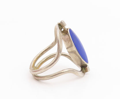 925 Sterling Silver Vintage Ring Marquise Lapis Lazuli & Opal  Sz 9.5  RG35482